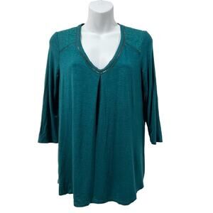 Dolan Anthropologie Teal V-Neck Lace Back Top